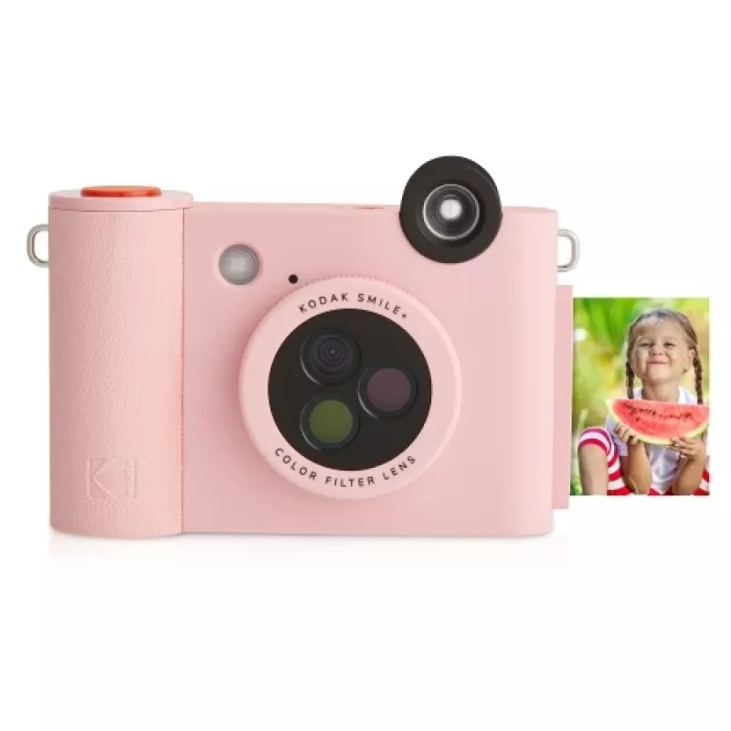 Máquina fotográfica instantânea Kodak SMILE+ 2x3 polegadas rosa — impressões ZINK 2x3 polegadas, bateria recarregável integrada