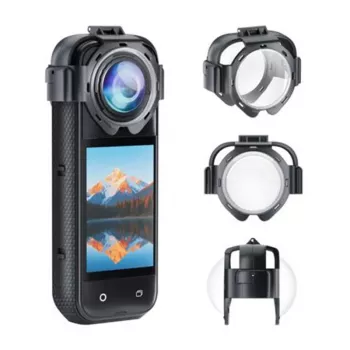 Tampas da objetiva Puluz PU750T para Insta360 X5 – conjunto de tampas de proteção com encaixe