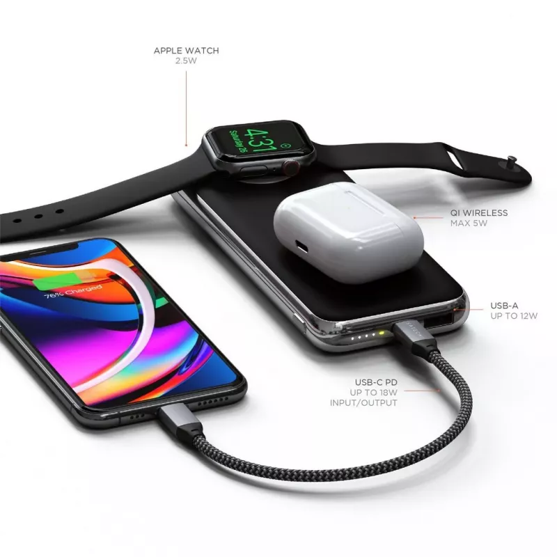 Power bank sem fios Satechi Quatro ST-UC10WPBM, 10000 mAh, preto
