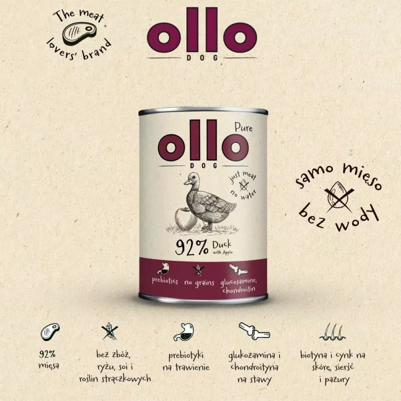 OLLO Pure Duck com maçã - Comida húmida para cães - 400 g