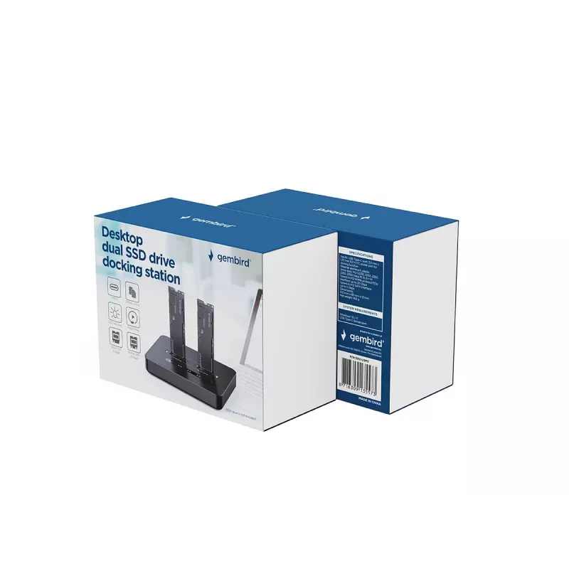 GEMBIRD Docking station de dupla unidade de secretária USB Type-C M.2 NVMe e SATA SSD DD2-U3M2, suporta M.2 2242, 20 Gbit/s, RTL9210B