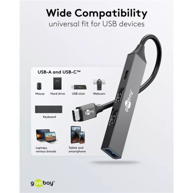 Hub USB Goobay Slim 4 portas, USB-C™ para USB-C™/USB-A, USB 3.2 (74459)