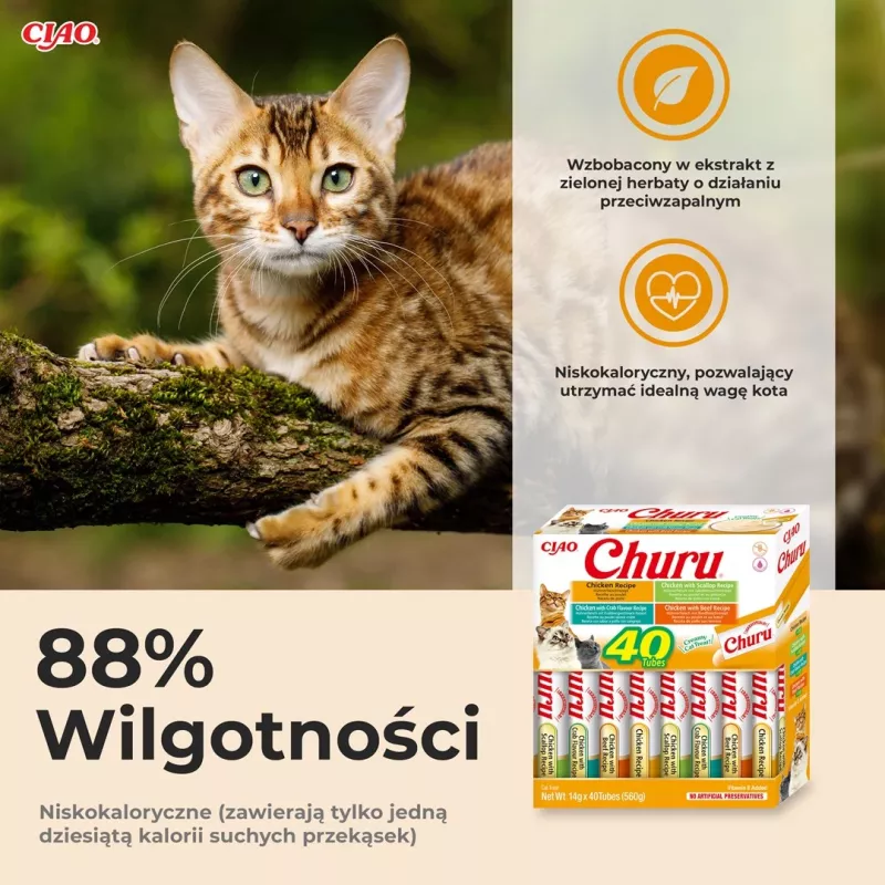 Snack para gatos INABA Churu caixa sortida — snacks de pasta de frango, 40 × 14 g, sem cereais, sem glúten e sem soja