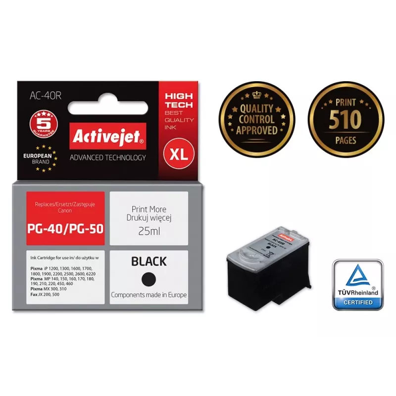 Tinta Activejet AC-40R (substituto para Canon PG-40; Premium; 25 ml; preto)