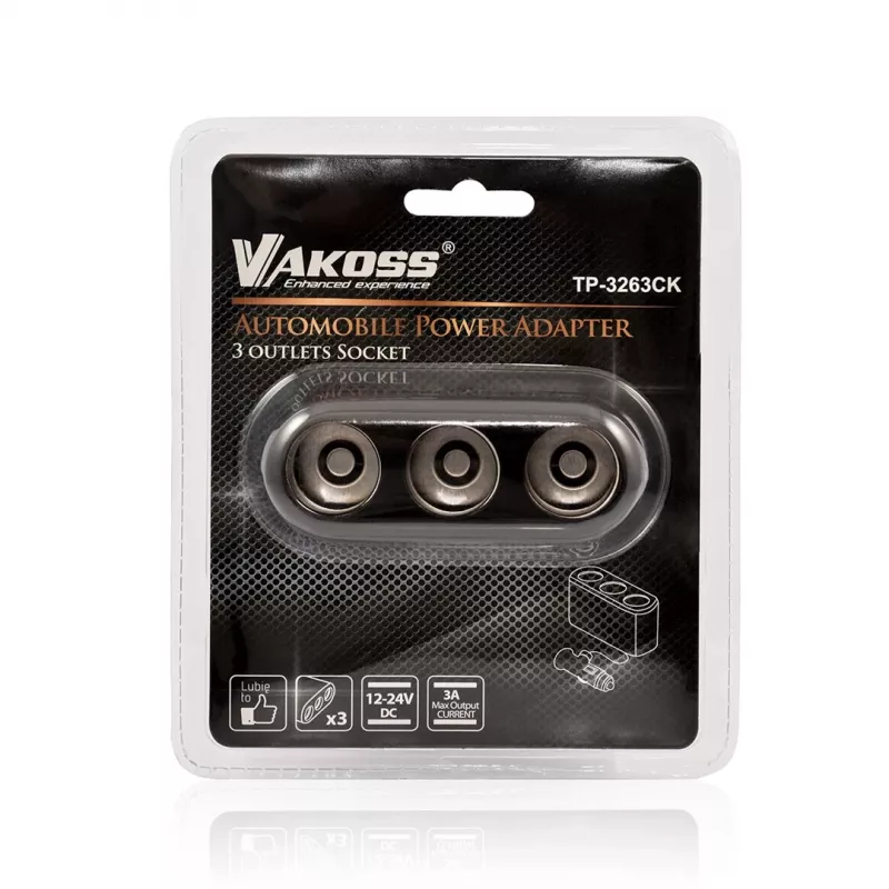 Adaptador para isqueiro de automóvel VAKOSS TP-3263CK — adaptador de corrente 12V de 1 para 3, saída 3A, preto