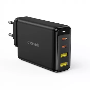 Carregador CHOETECH GaN 140W 4 portas — 2x USB-C, 2x USB, preto (PD6005)