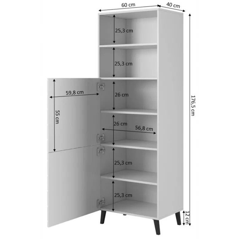 Armário de arrumação Cama Meble ABETO 60×40×176,5 cm preto brilhante, encostado à parede