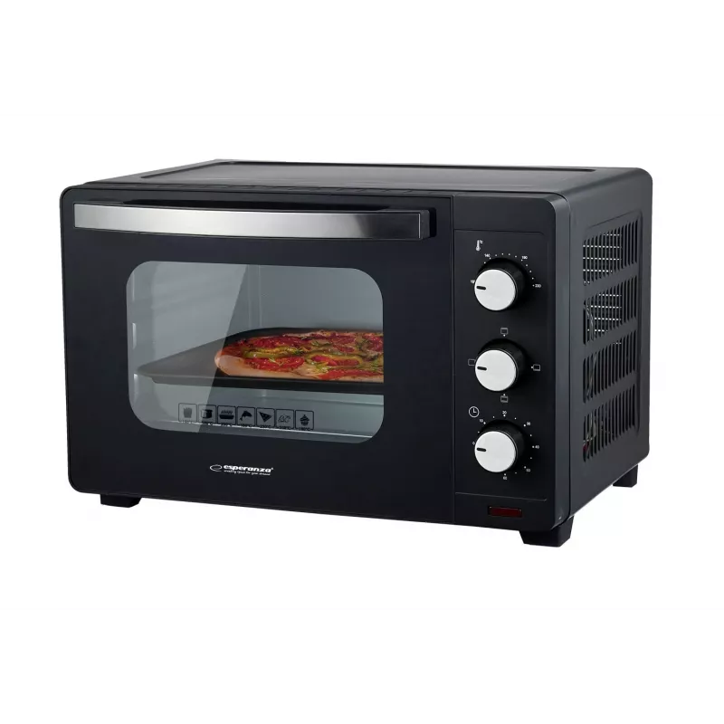 Mini-forno ESPERANZA EKO008N – 20 L, 1280–1300 W, até 230 °C, temporizador de 60 minutos, botões rotativos, porta de vidro, independente