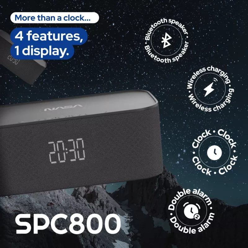 Altifalante Bluetooth/despertador/carregador sem fios NASA SPC800