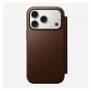 Capa de pele tipo carteira para telemóvel Nomad Modern Leather Folio para iPhone 17 Pro – castanha, compatível com 6,3 polegadas (16 cm), 4 compartimentos para cartões