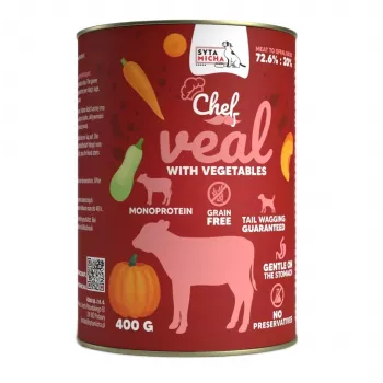 SYTA MICHA Chef Vitela com Legumes 400 g — alimento completo para cães adultos, sem cereais, sem glúten