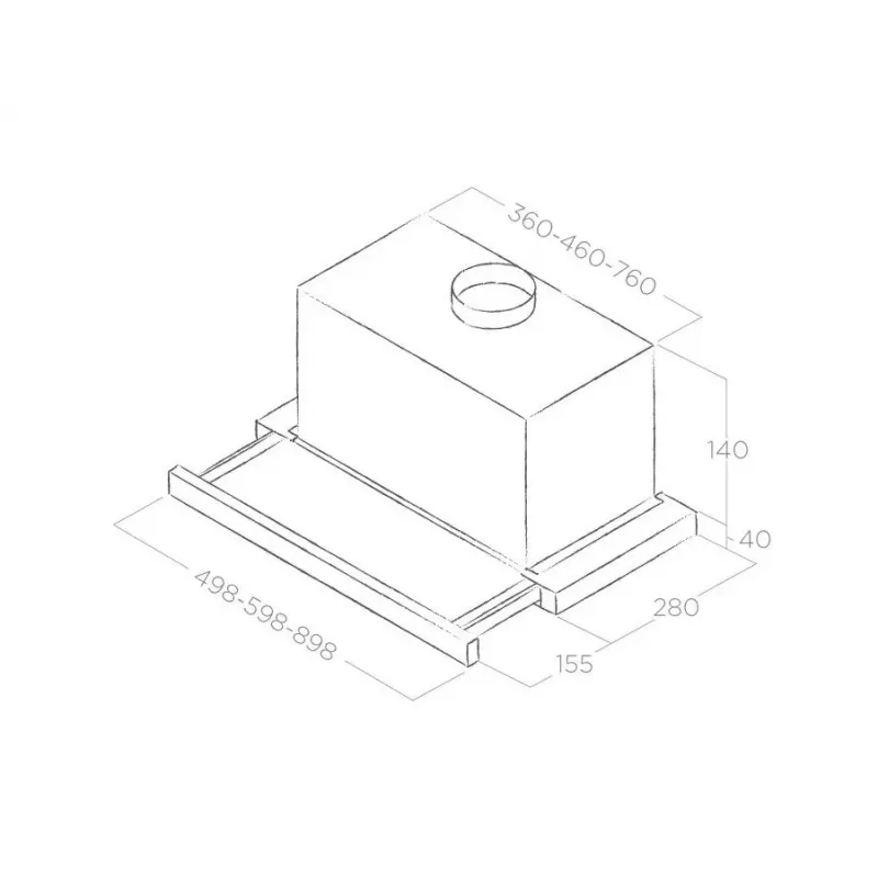 Exaustor de encastre Elica ELITE 14 LUX 50 BL — 500 mm, filtro de gordura de alumínio, caudal máximo de extração 650 m³/h, nível de ruído 62 dB, iluminação LED 2700 K