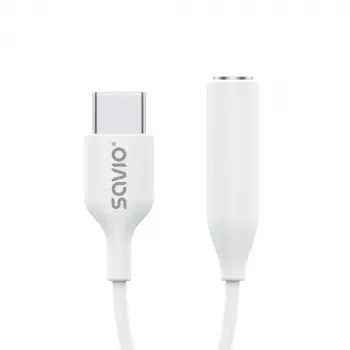 Adaptador de áudio USB Type 3.1 C (M) – Jack 3,5mm (F) branco SAVIO AK-52