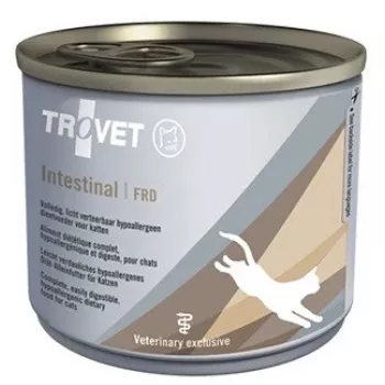 Alimento húmido para gatos TROVET Intestinal FRD 200 g – dieta veterinária de suporte da digestão, frango, adulto, sem glúten e sem soja