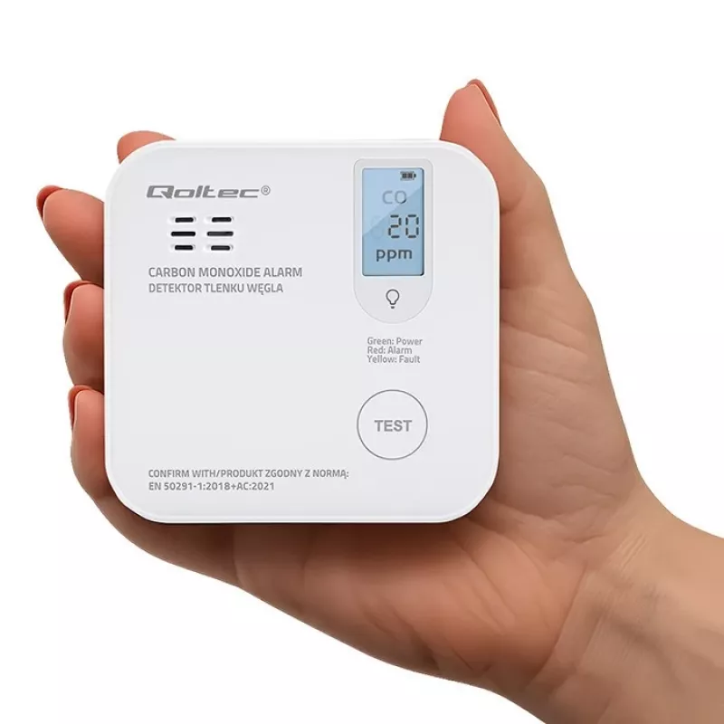 Sensor de monóxido de carbono QOLTEC 52577 — alarme a pilhas, nível sonoro 85 dB