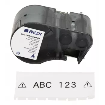 Brady, M5C-1500-595-WT-BK, vinil, preto sobre branco, 38,10 mm x 7,62 m, permanente, contínuo (170944)
