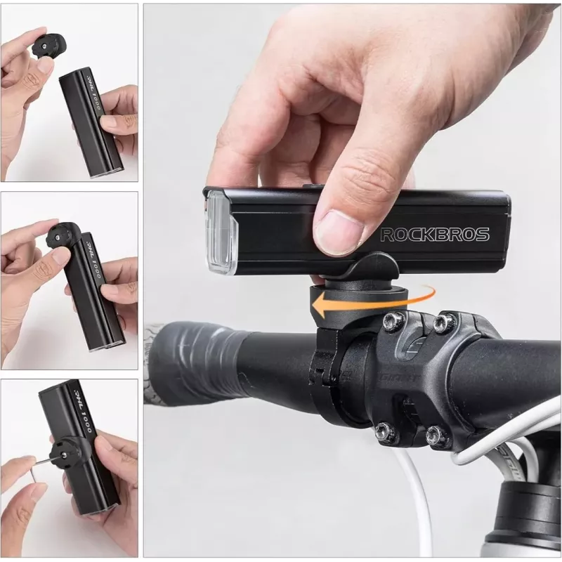 Luz frontal de bicicleta Rockbros RHL1000 24610002001 1000 lm + cabo USB-C para USB-A, preto