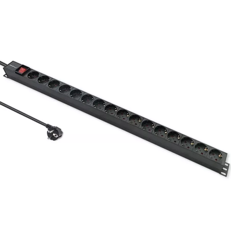PDU de alumínio Qoltec para RACK | 16A | 16 x Schuko | vertical | 1,8 m