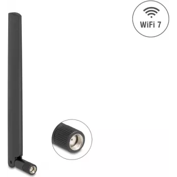 Antena de rede omnidirecional DELOCK 81452 RP-SMA, 4,4 dBi, 2,4–7,125 GHz, 169,7 mm