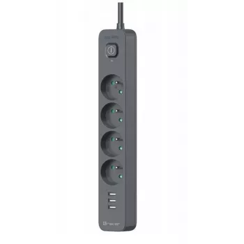 Régua de proteção contra sobretensões Power Line+ mobile ready 1,5 m (4 tomadas + 3x USB-A, 5V 2,4A)
