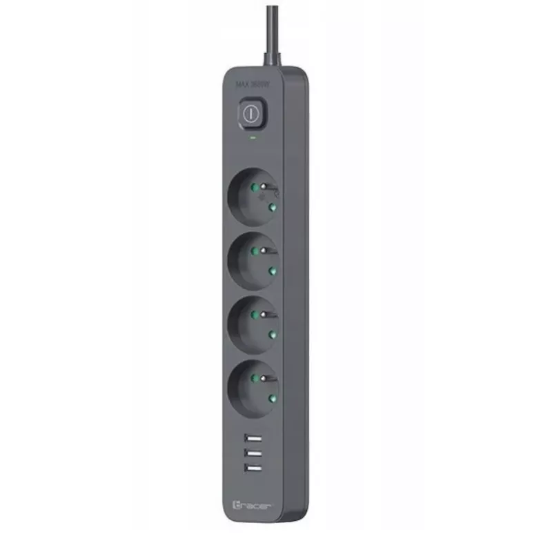 Régua de proteção contra sobretensões Power Line+ mobile ready 1,5 m (4 tomadas + 3x USB-A, 5V 2,4A)