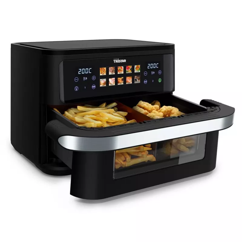 Fritadeira de ar quente Tristar FR-9078 dupla 10 L, 2800 W, controlo tátil, LCD, preto/aço inoxidável