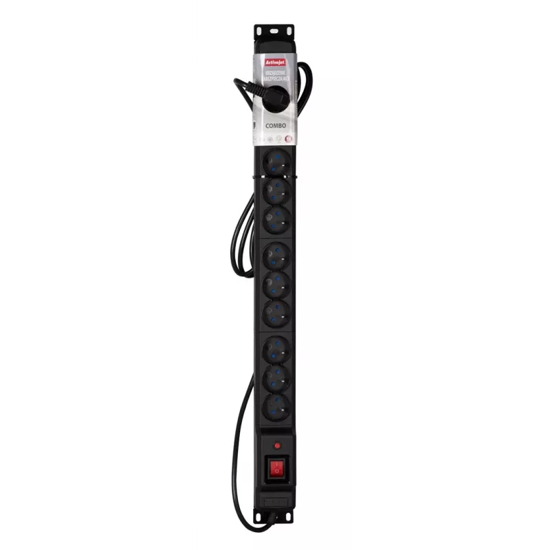 Régua de tomadas Activejet COMBO 12 tomadas 5 m preto