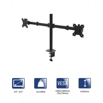 Suporte de mesa para dois monitores Akyga AK-MB-02, 2 x 10 kg, VESA 75x75 / 100x100, 15–32