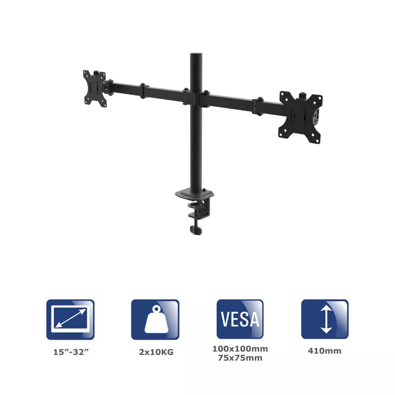 Suporte de mesa para dois monitores Akyga AK-MB-02, 2 x 10 kg, VESA 75x75 / 100x100, 15–32