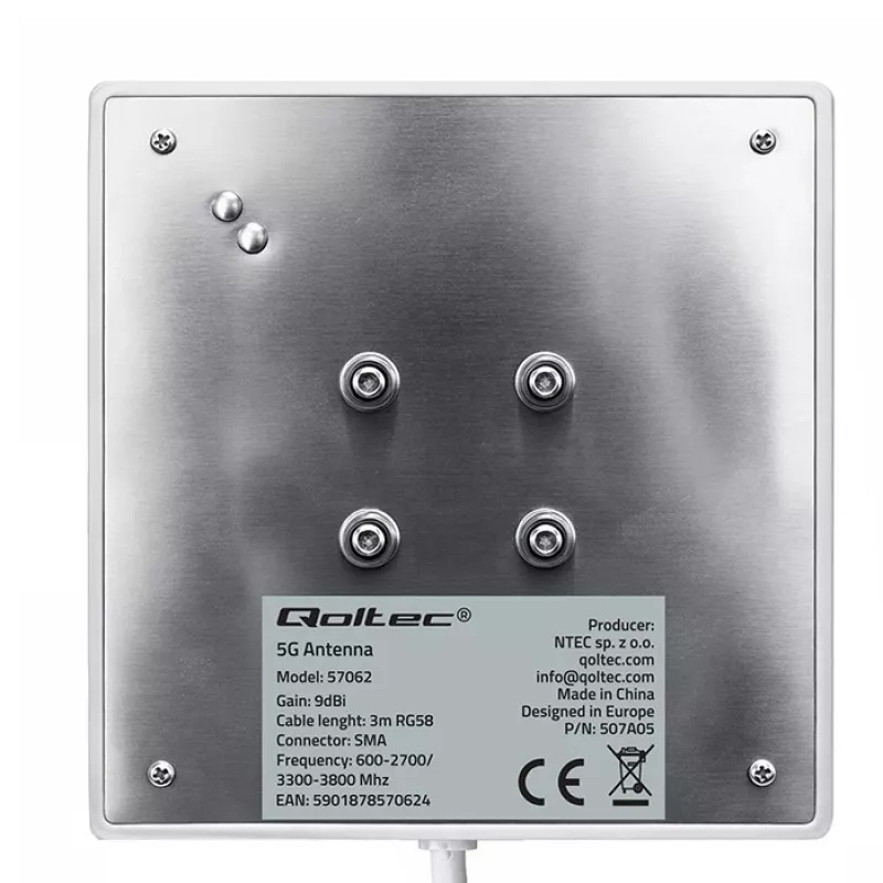 Antena 4G/5G LTE exterior QOLTEC 9 dBi com conector SMA e cabo de 3 m
