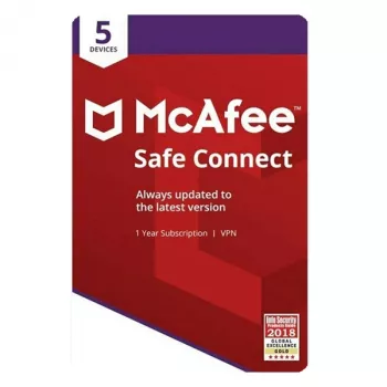 Chave McAfee Safe Connect VPN 5 dispositivos 1 ano, Global