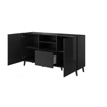 Cómoda cama meble ABETO 150x42x82 cm, preto alto brilho, estrutura MDF, 1 gaveta