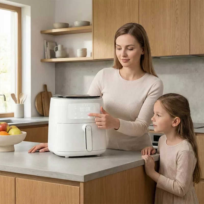 Fritadeira de ar quente Elle EKAFP501WHEU 5 L, branca — aparelho de bancada compacto para fritar sem óleo