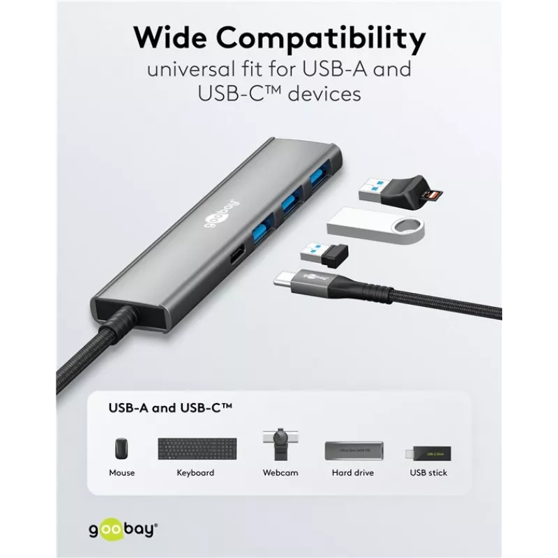 Hub USB slim de 4 portas Goobay USB-C para/USB-A 5 Gbit/s - -Plug> 1x (76562)