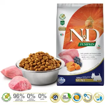 FARMINA N&D Pumpkin Lamb&Blueberry Mini Adult - Alimento seco para cães - 7 kg