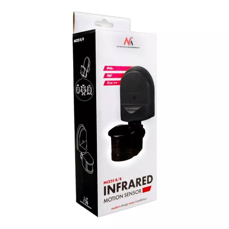 Sensor de movimento e crepuscular MACLEAN MCE25 B — detetor de movimento com sensor de luz, montagem em parede/teto