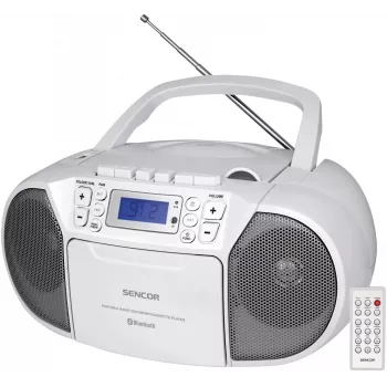Sencor SPT 3907W rádio-gravador portátil com CD e cassetes, 4 W, Bluetooth 5.0, MP3, USB, FM, AUX, branco