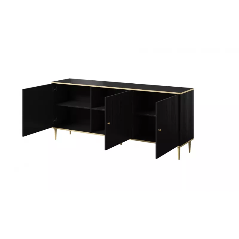 Cómoda GLAMOUR 180x40x75,5 cm, preto mate + dourado