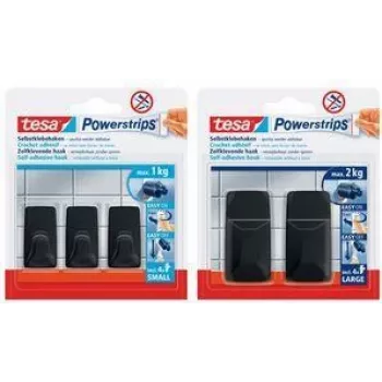 Crochet tesa Powerstrips LARGE retangular, preto em plástico de alta qualidade, reutilizável com - 1 unid. (58279-00000-20)