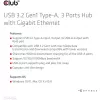 Hub USB CLUB3D USB 3.2 Gen1 Type-A com 3 portas e Gigabit Ethernet