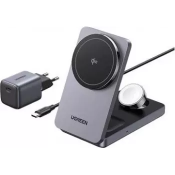 Carregador sem fios UGREEN 3-em-1 25W Modelo 45025 para telefone, auriculares e smartwatch