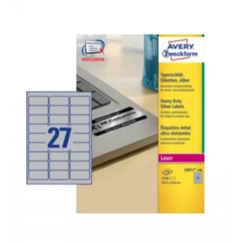 Avery Durable Heavy Duty L6011 - poliéster - adesão permanente - prateado - 63,5 x 29,6 mm 2700 etiquetas (100 folhas x 27) etiquetas (L6011-100)