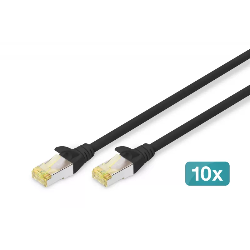 DIGITUS Cabo de rede CAT6A S/FTP, 1 m, preto, pack de 10