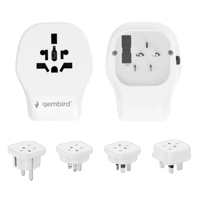 Adaptador de viagem de parede GEMBIRD TPA-1A2C20-02-W 20W — 1xUSB-A + 2xUSB-C, ficha tipo G, 100–250 V, branco