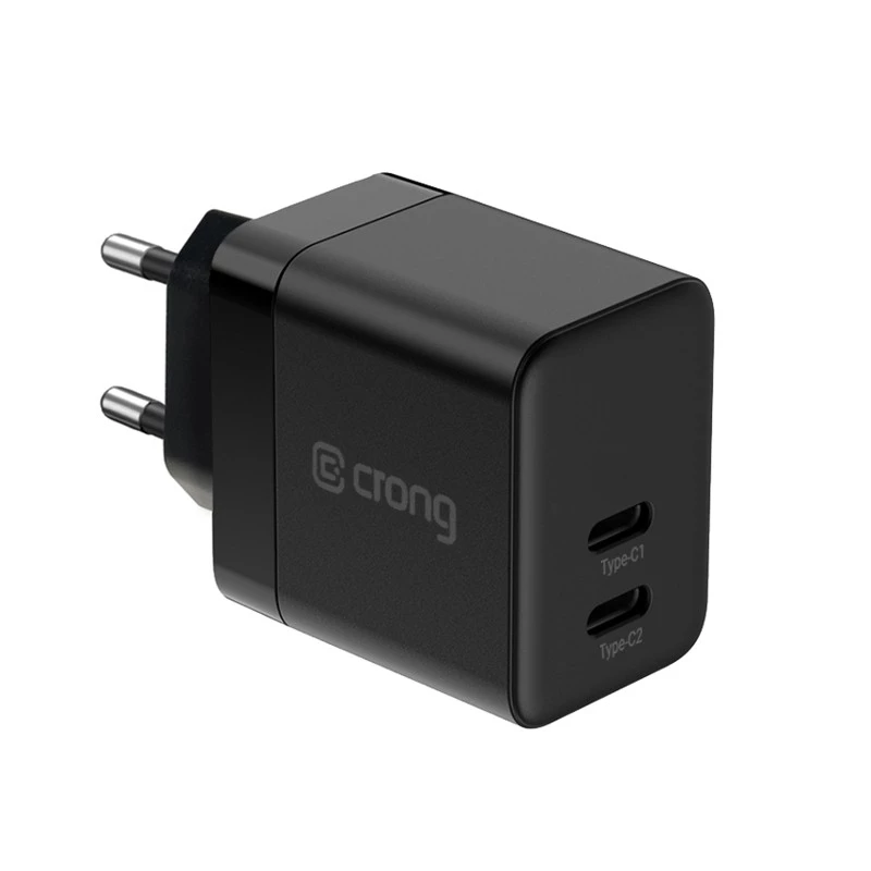 Carregador de parede Crong Ultra Compact GaN 35W PD 3.0 2x USB-C (preto)