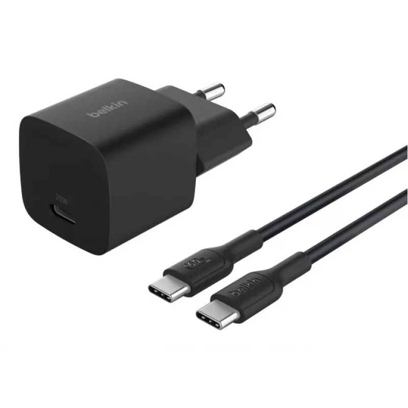 Carregador de interior AC Belkin BoostCharge 25 W USB-C PD/PPS, cabo de 1 m, preto — para consolas de jogos, smartphones, tablets