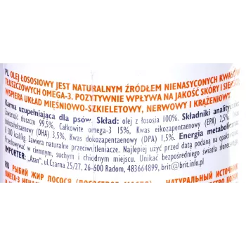 Óleo suplementar Brit Care BRIT 1000 ml – suplemento para pele e pelo de cães e gatos, frasco de 1 L
