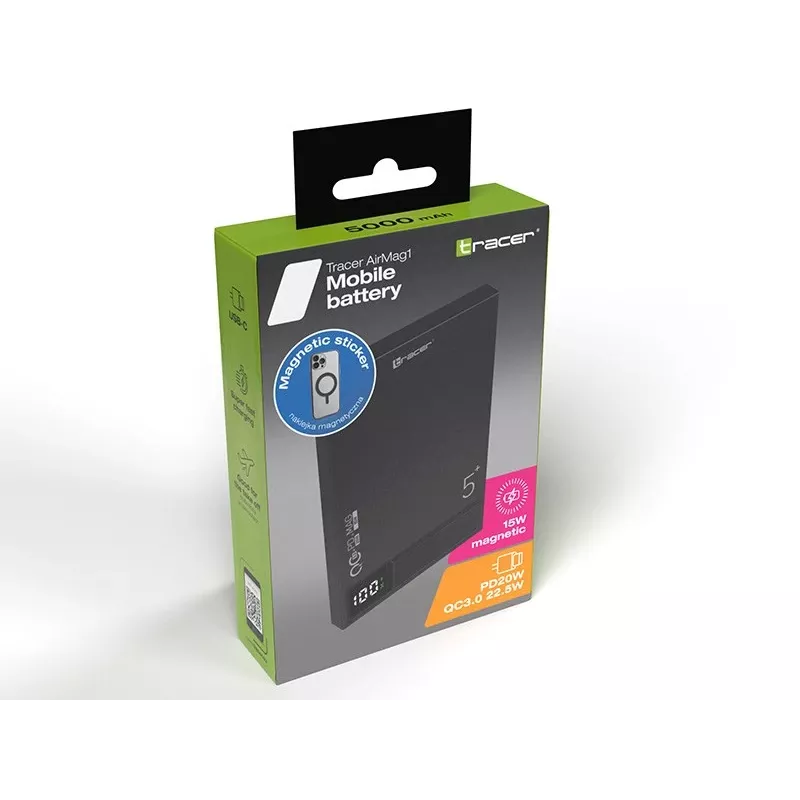 Tracer AirMag1 Polímero de lítio (LiPo) 5000 mAh carregamento sem fios preto