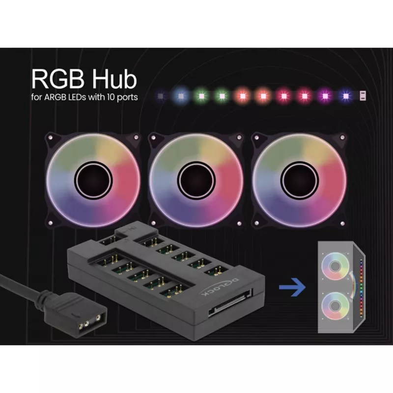 Delock - hub de luz LED RGB - 10 portas - preto (64128)