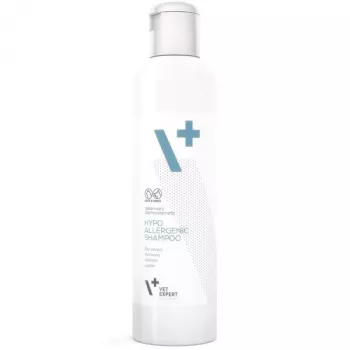 Champô hipoalergénico VETEXPERT 250 ml para cães e gatos — purificante, todos os tipos de pelagem, todas as idades